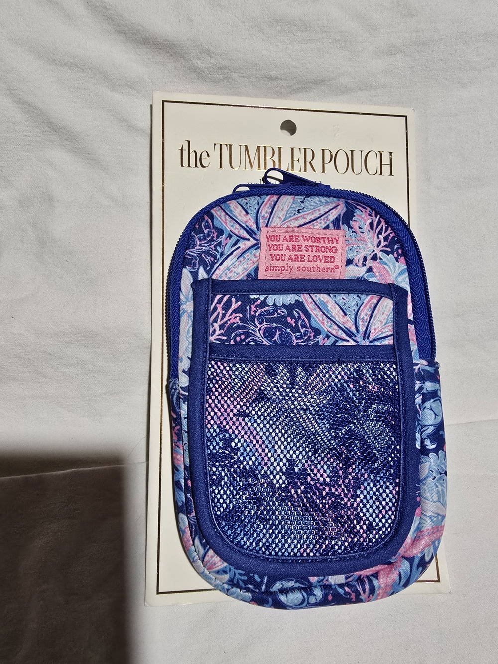 Simply Southern Blue & Pink Floral Tumbler Pouch Wallet Phone Holder Affirmation
